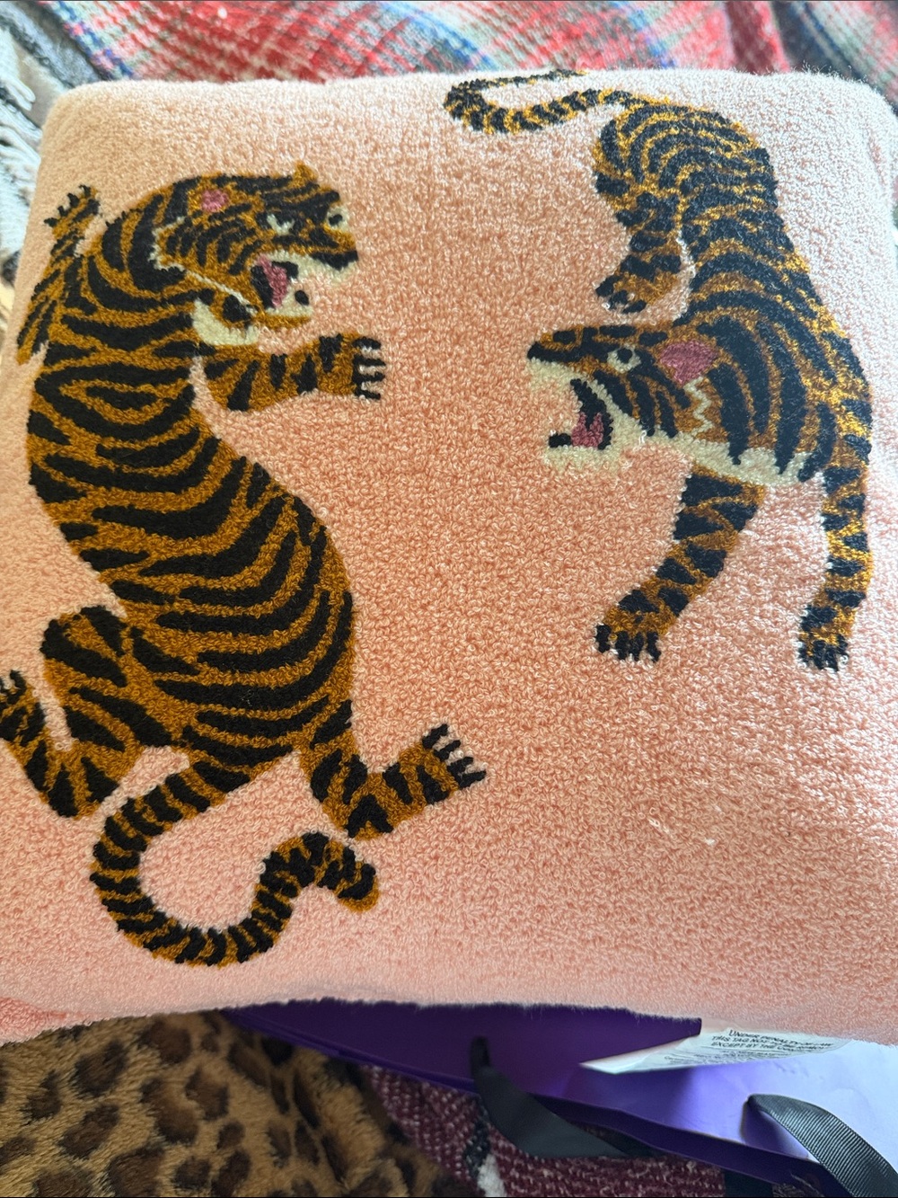 Tiger Motif Pink Throw Pillow